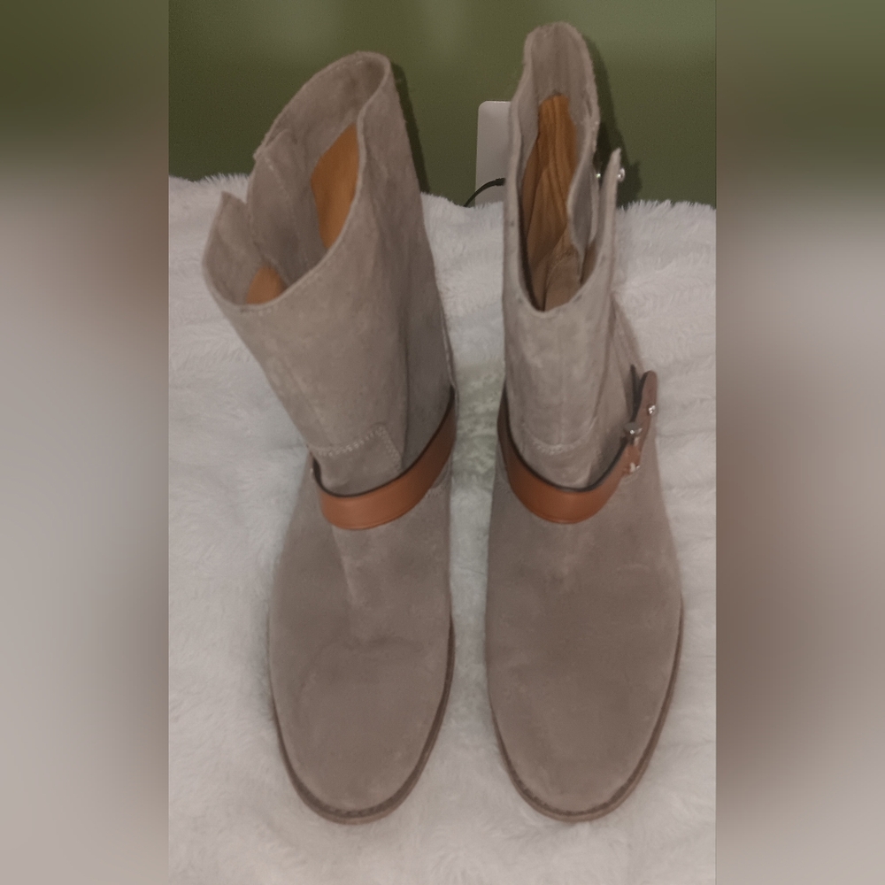 Coach Gray and Tan Suede Ankle Booties - Picture 2 of 12